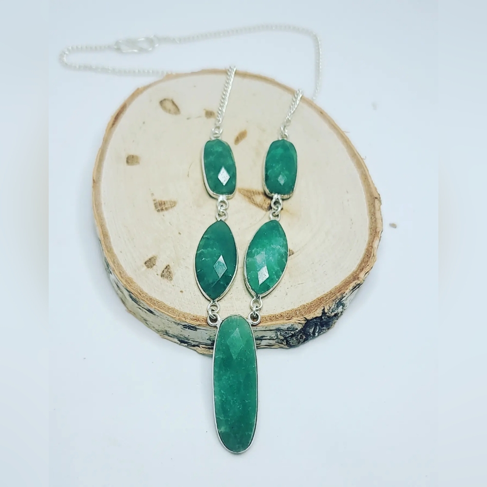 Faceted Jade 925 Silver plated Necklaces
